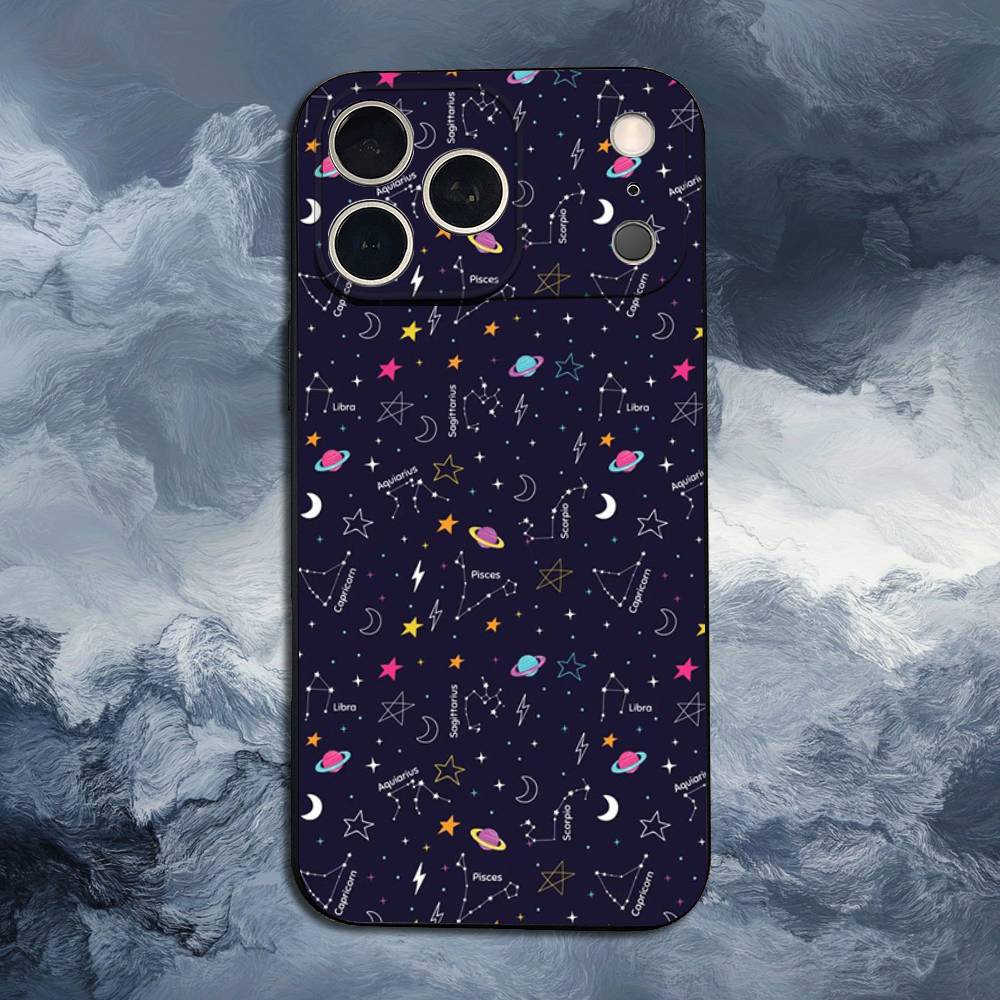 Starry Night Constellations Case For iPhone 12,14,15,16,17,13,11,X,Mini,Plus,Pro Max,8,7,XR,SE,XS,Soft Silicone Black