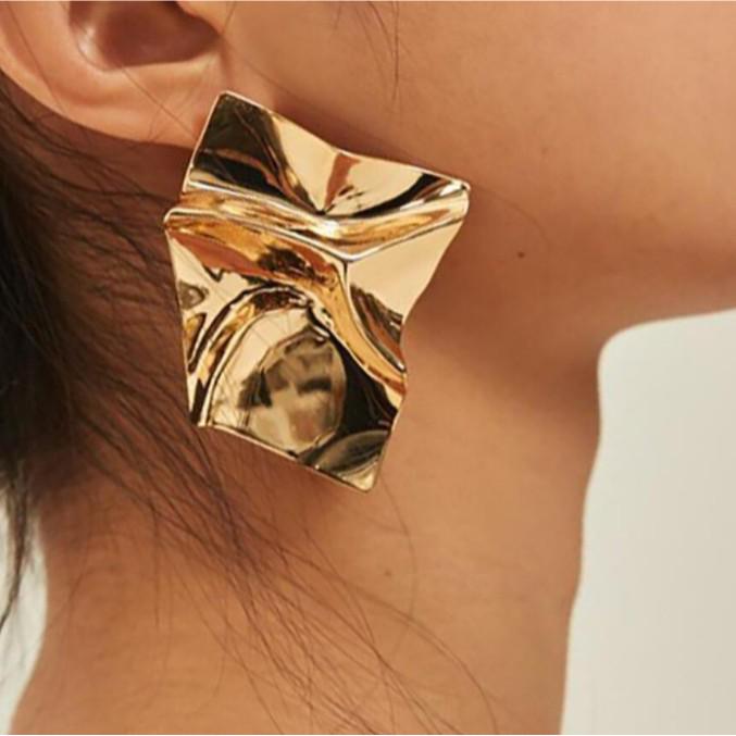 Trendy Geometric Irregular Metal Stud Earrings with Mirror Finish