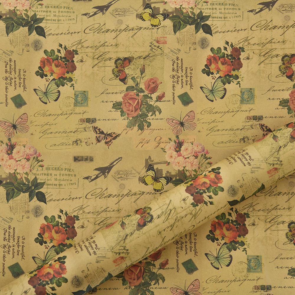 6 Pcs 50x70cm Per Roll Vintage Building Floral Craft Wrapping Paper Sheet Package for Holiday Gift Wrap Craft Paper Decor Gifts