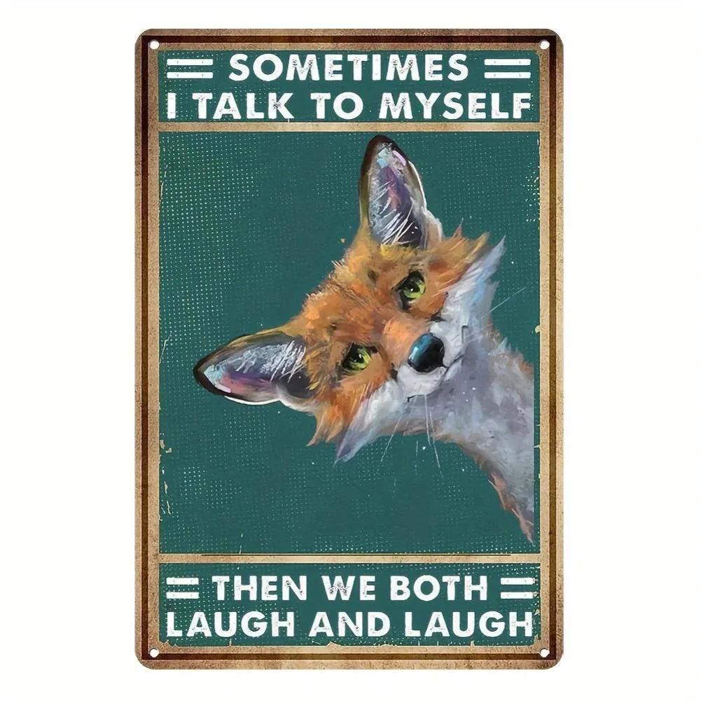 

IndoorOutdoorFoxDecor Vintage Metal Sign - Cute Fox & Little Fox Design, Fox Character, Funny Animal Sign for Home/Outdoor 20x30cm（7.8x11.8inch）