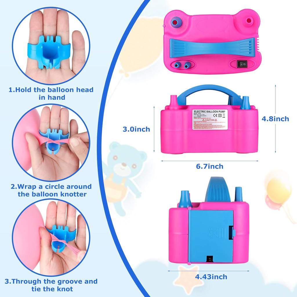 Balloon Pump Electric, Portable Automatic Dual Nozzle Inflator 110V 600W for Birthday Gender Reveal Balloons Party Decor