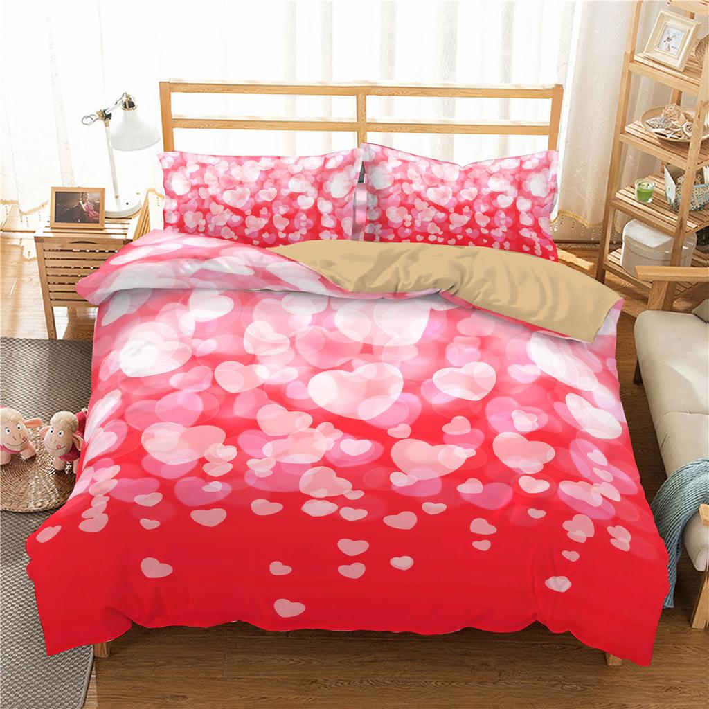 Couple Bedding Set Bedroom Valentine's Day Color Quilt Cover Pillowcase Bedding Single Double Bed Full Size 2/3 Pieces Microfiber Material