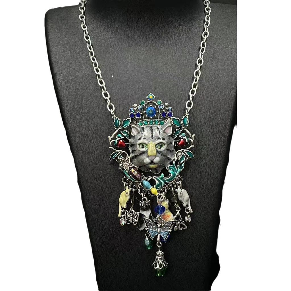 Qingdao medieval vintage enamel Alice in Wonderland cat cat KF earrings necklace retro cat set
