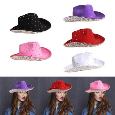 Cowgirl Hat Panama Fringed Cowboy Hat Panama Hat for Music Festivals Sparkly Rhinestones Brim Cowboy Hat