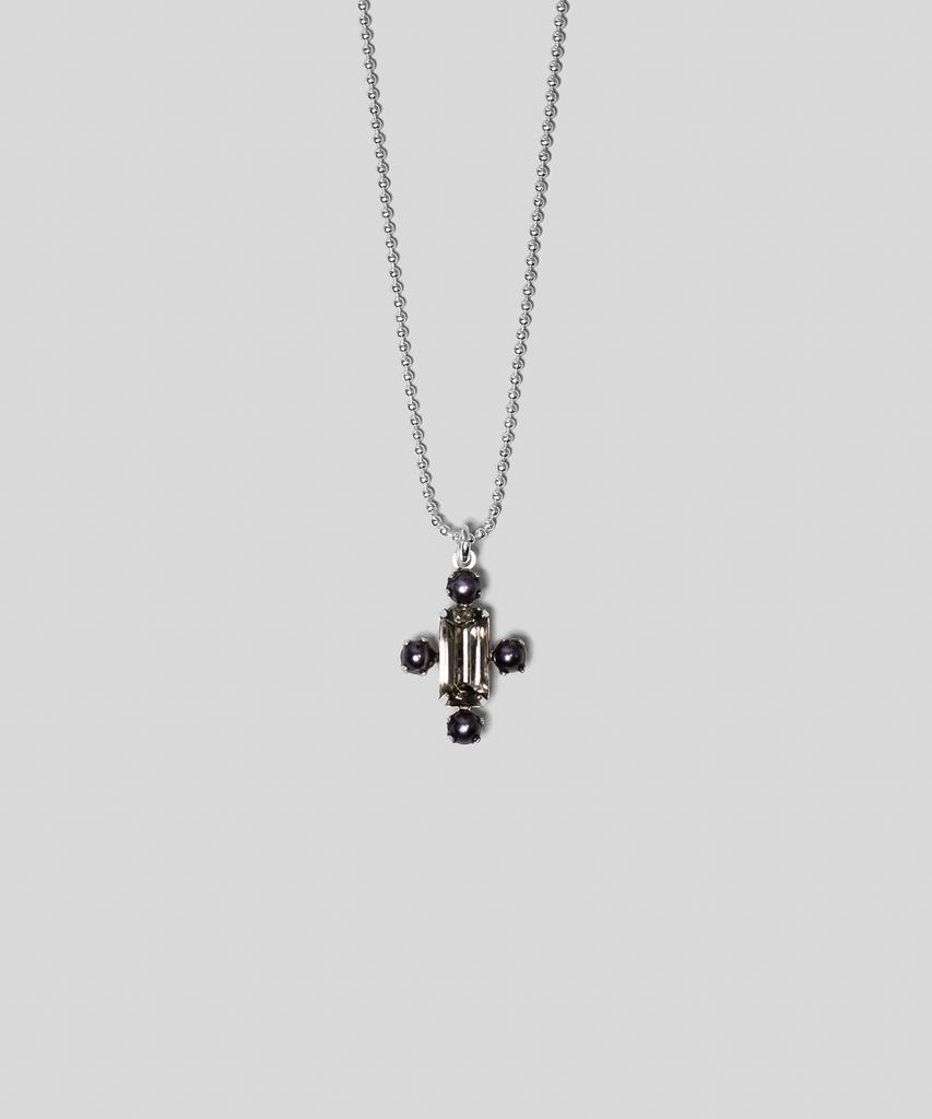 Armo Pearl + Crystal Cross Necklace (Black)