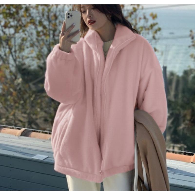 Imitation mink fleece fur coat women's new autumn and winter loose fluffy stand-up collar gold mink fleece