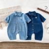 Korean Style Newborn Bodysuit Baby Jumpsuit Boy Girl Autumn Outdoors Bear Prints Denim Romper