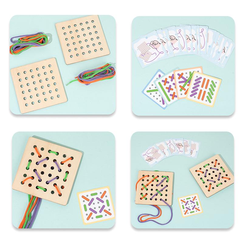 1 Set Children's Fun Montessori Learn Basic Life Skills Teaching Aid Clothes Threading Sewing Board Game Kids Educational Toys