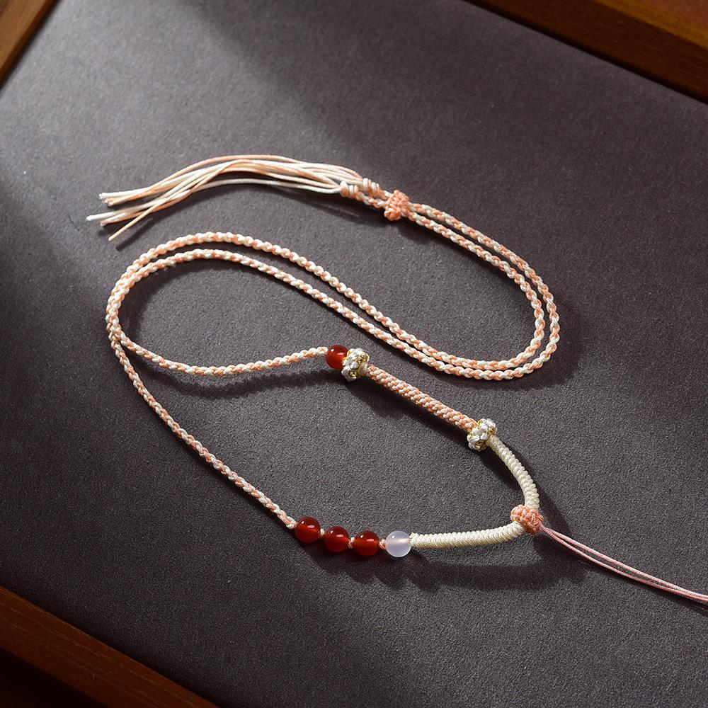 Cordino per Thangka Intrecciato di Alta Gamma: Collana con Cordoncino e Ciondolo Oro Ambra & Giada