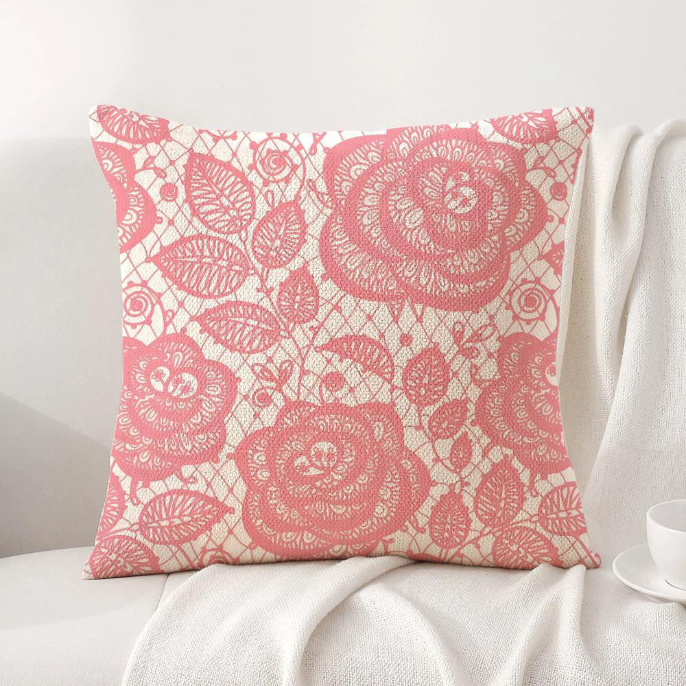 Lace Flower Cushion Cover Natural Linen Organic Fabric DoubleSided Printing Sofa Home Decor Gift Pillow Cover