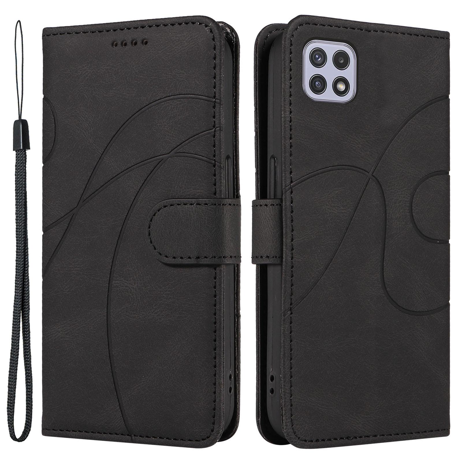 

For Samsung Galaxy A22 5G (EU Version) A22S PU Leather Phone Case Imprinted Line Wallet Stand Shell Black
