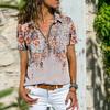 Summer Ethnic Style Zipper Tops Women Bohemian Short Sleeve Casual Shirt for Women Fashion Elegant Vintage Loose Blouse Women Clothing 24527