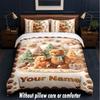 Teddy Bear Theme Custom Text Or Name 3Pcs Bedding Set,1 Flat Sheet & 2 Pillowcases Personalized Home Bedding