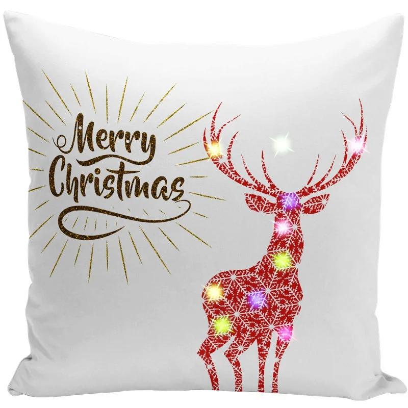 Led Christmas Pillowcase Cartoon Plant Creative Printing Luminous Cushion Cover Home Sofa Table Chair Decoration Pillow Cases