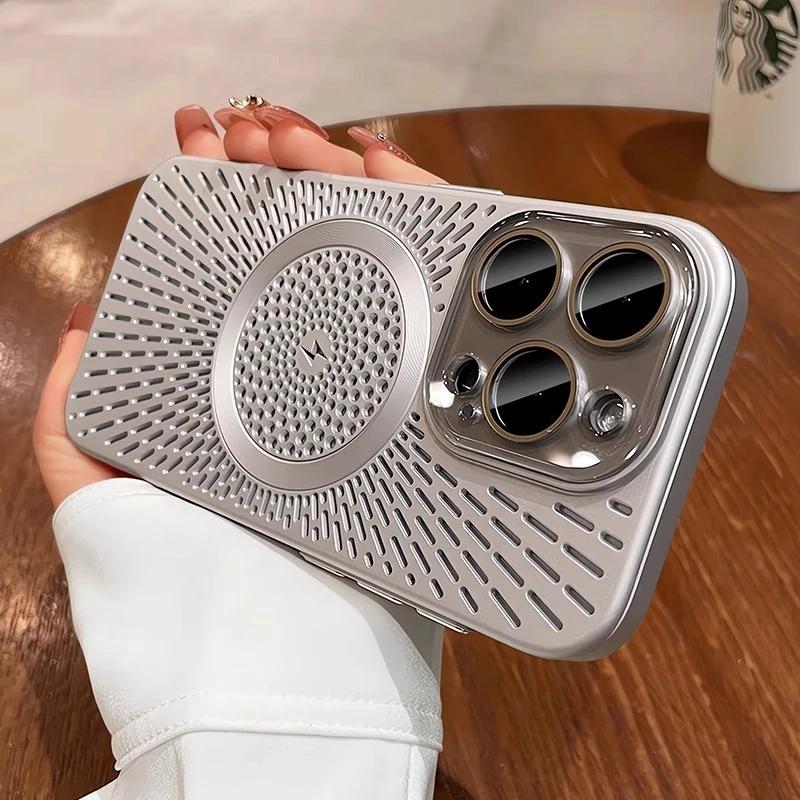 Magnetic Heat Dissipation For Magsafe Slim PC Case For iPhone 16 Plus 15 14 13 12 Pro Max Wireless Charger Titanium Lens Cover