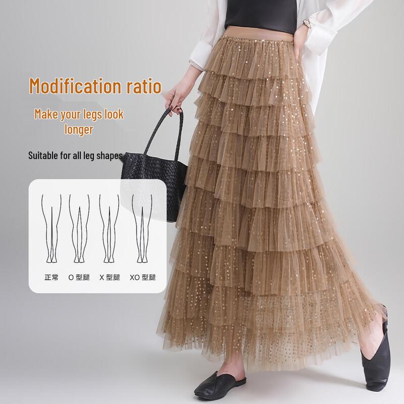 Süßer mehrlagiger A-Linien-Maxirock aus Netz mit Pailletten