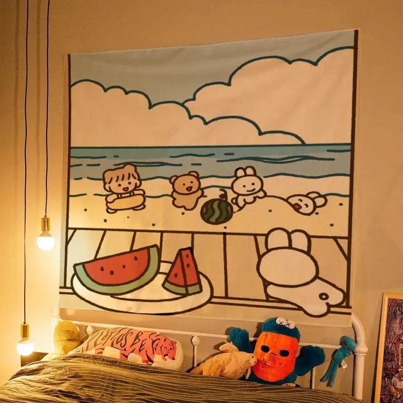 Cute Girl Children Cartoon Hanging Cloth Office Living Room Tapestry Home Wall Decoration Tapestry