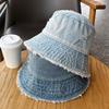 Washed Denim Denim Bucket Hat Large Brim Basin Hat Retro Sun Protection Hat  Travel