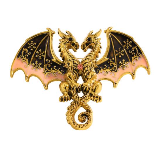 Two-Headed Dragon Design Brooch Gradient Enamel Electroplated Finish Safety Pin Fade-Resistant Brooch золотистый