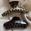 2PCS Leopard Print Solid Dark Brown Large Hair Claw Clip, Glossy Acetate Shark Clip, Vintage French Ponytail Hair Accessory For