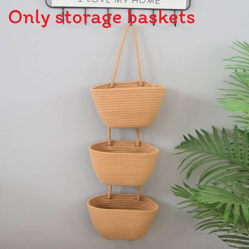 Farmhouse Wall Hanging Storage Basket With Three Layers For Dorm Room Organization