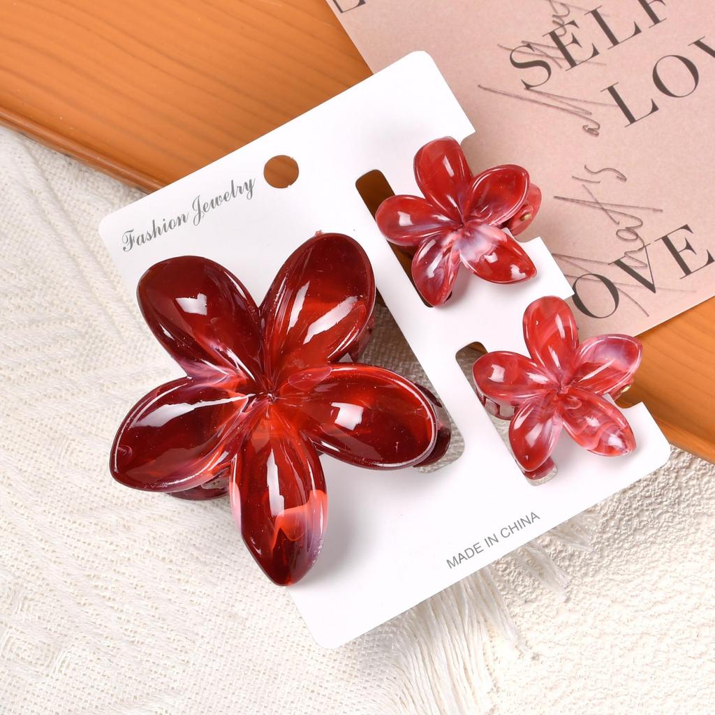 Gradient Plumeria Claw Clip Set: 18-Piece Floral Hair Accessories