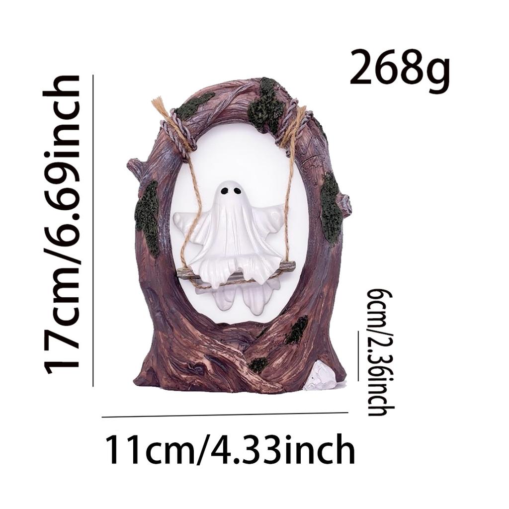 Cute Spooky Halloween Decor Ghost on a Tree Swing Ghost Figurine Ornament for Indoor Outdoor Porch Desktop Bookshelf Decorations