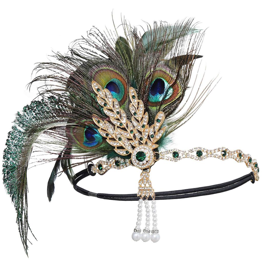 1920s Feather Headband with Rhinestones: Bachelorette Party & Masquerade Accessory