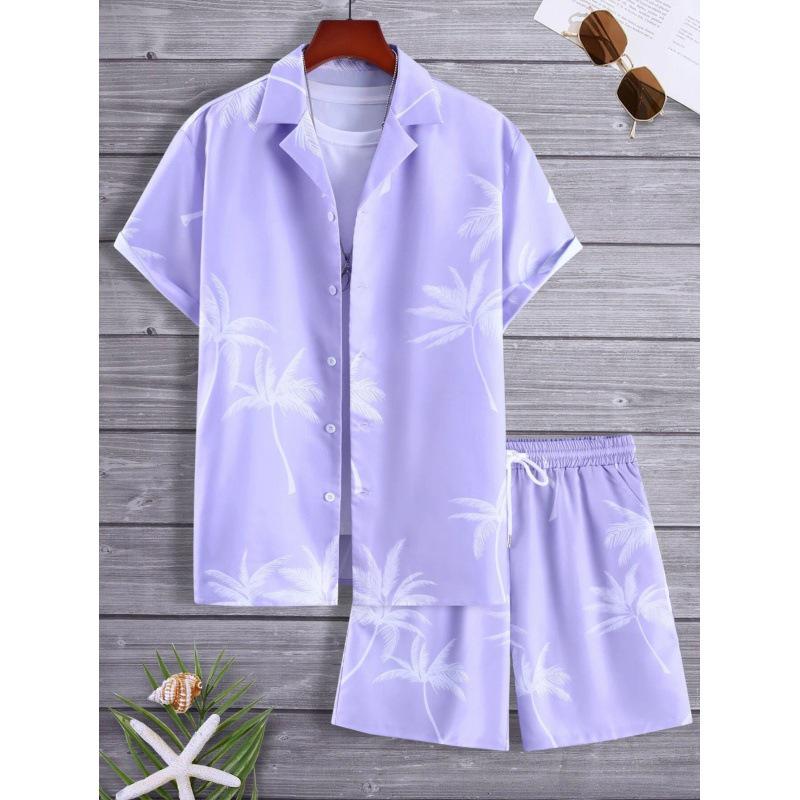 Men's 3D Print Hawaiian Shirt & Shorts Set - Casual Beachwear