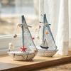Mediterranean Wooden Sailboat Ornament Handcrafted Coastal Nautical Shelf Decor With Starfish Seagull Fishing Net Sails 2 Styles