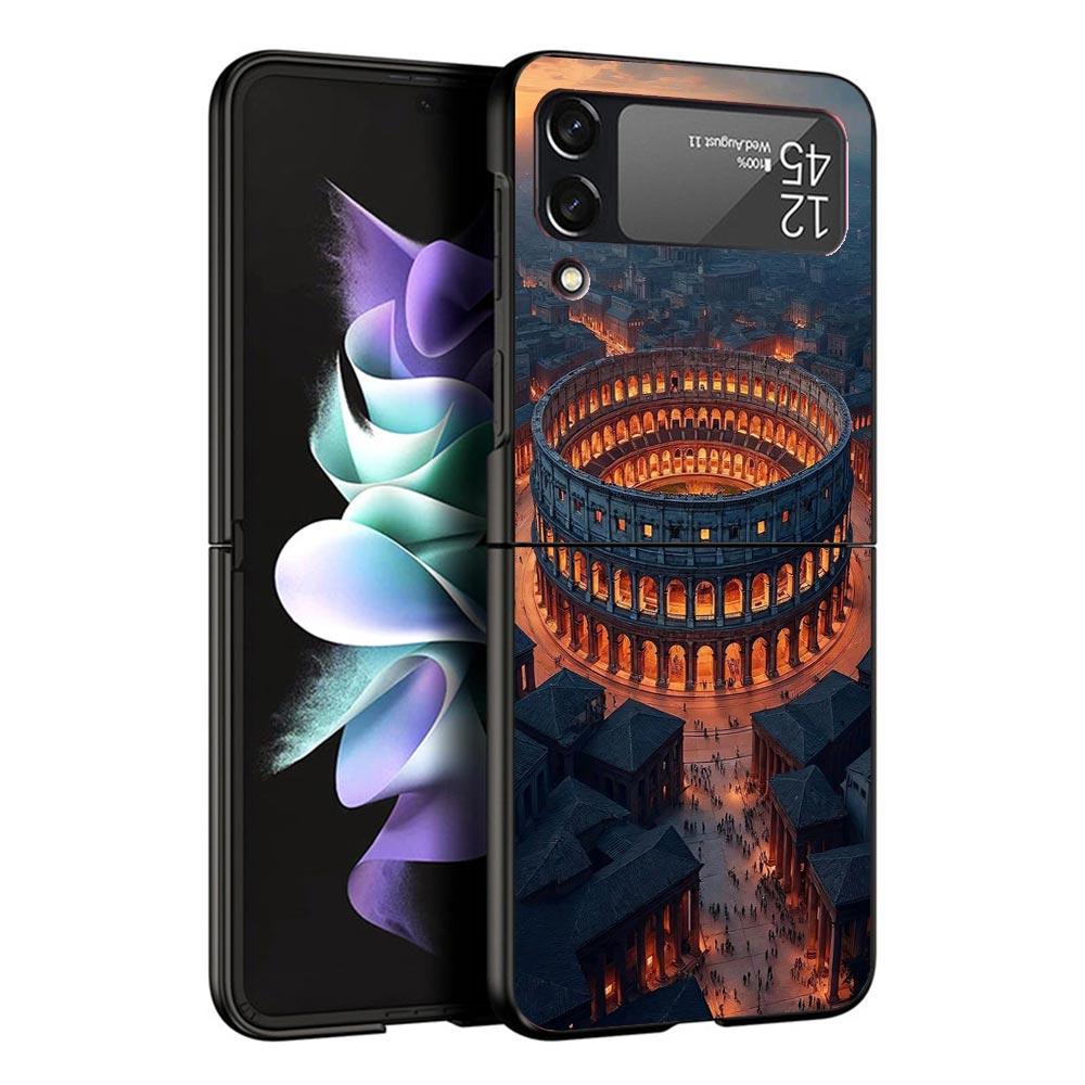Roman Colosseum Black Phone Case For Samsung ZFlip7 ZFlip6 ZFlip5 ZFlip4 ZFlip3 5G Hard Protective Galaxy Z Flip 3 4 5 6 7