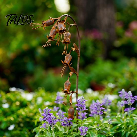 Bell Flower Garden Stake Metal Flowers with Bells, 23.6 In Decorative Stake, Distressed Lily of the Outdoor Art Valley Spring Decor, Shaking Head Yard