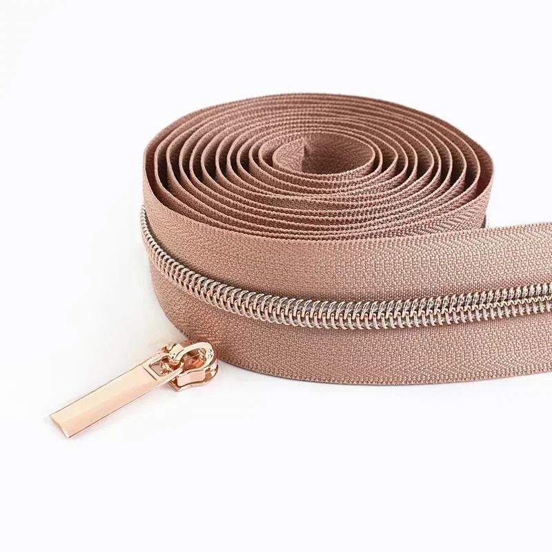 Cintas de Cremallera de Nylon #5 de 1/2/3/4/5 Metros con Deslizadores Cremalleras de Espiral Bolsa Cartera Bolsillo Tiradores de Cremallera Kit de Reparación de Cabezal Accesorios de Costura