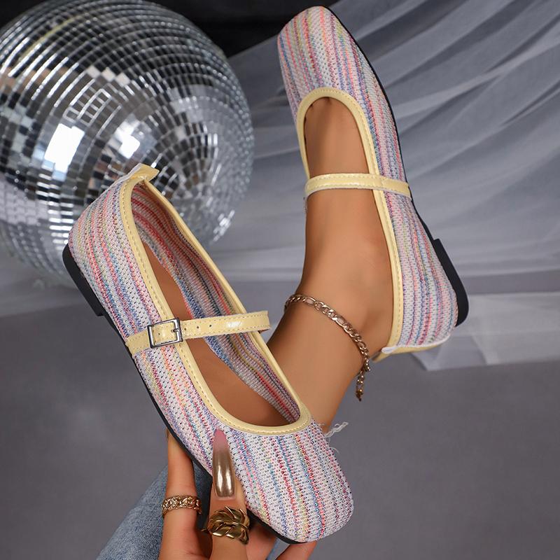 Fashion Women's Rainbow Decor Flat Shoes Summer Comfort Breathable Square Toe Loafers Plus Size Light Ankle Strap Non Slip Casual Shoes