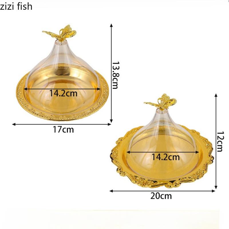 Golden Fruit Plate Acrylic Cover Cake Stand Dried Fruit Platter Pastry Plate Dessert Bowl Snack Bowl Storage Tray Bread Plates