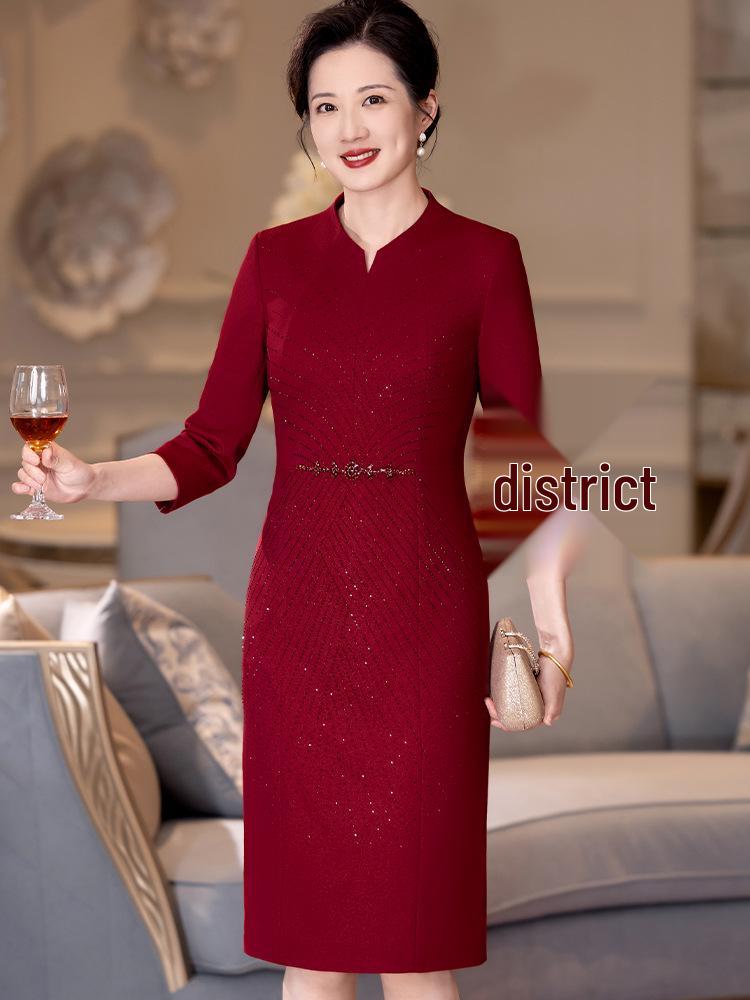 Mother's Noble Red Festive Wedding Dress 2025 - Spring Formal Gown for Stylish Mother of the Groom