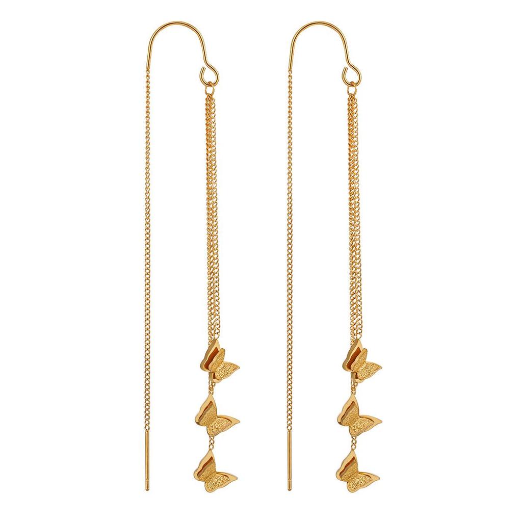 Fresh Sweet Long Butterfly Earrings for Women, Gold-Plated Titanium Steel, Fashionable and Unique Design from South Korea’s Dongdaemun