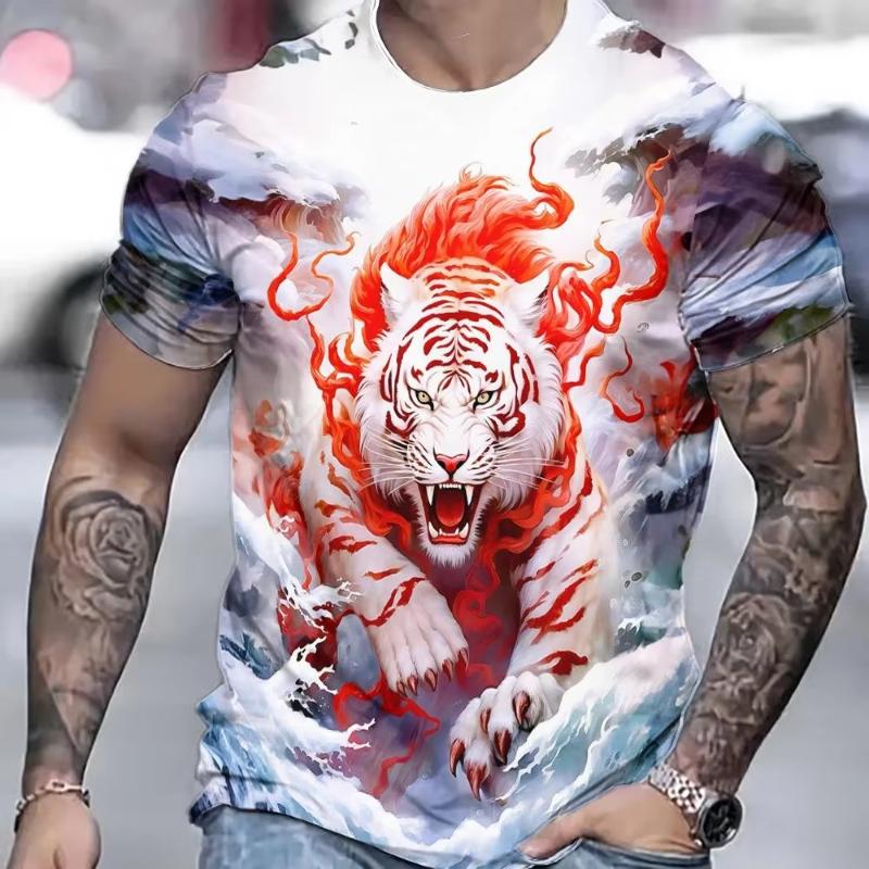 Fashion Tiger T-Shirt For Men Animal 3D Print Men's Shirts Summer Short Sleeved Tee Round Neck Oversized Top Casual Men Clothing
