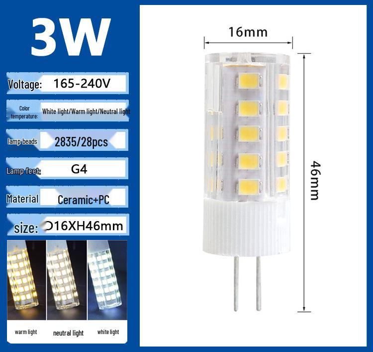 G9 LED G4 Pin Bulb, High Brightness, Energy-Saving, Flicker-Free, 220V Ceramic Tricolor Corn Light.
