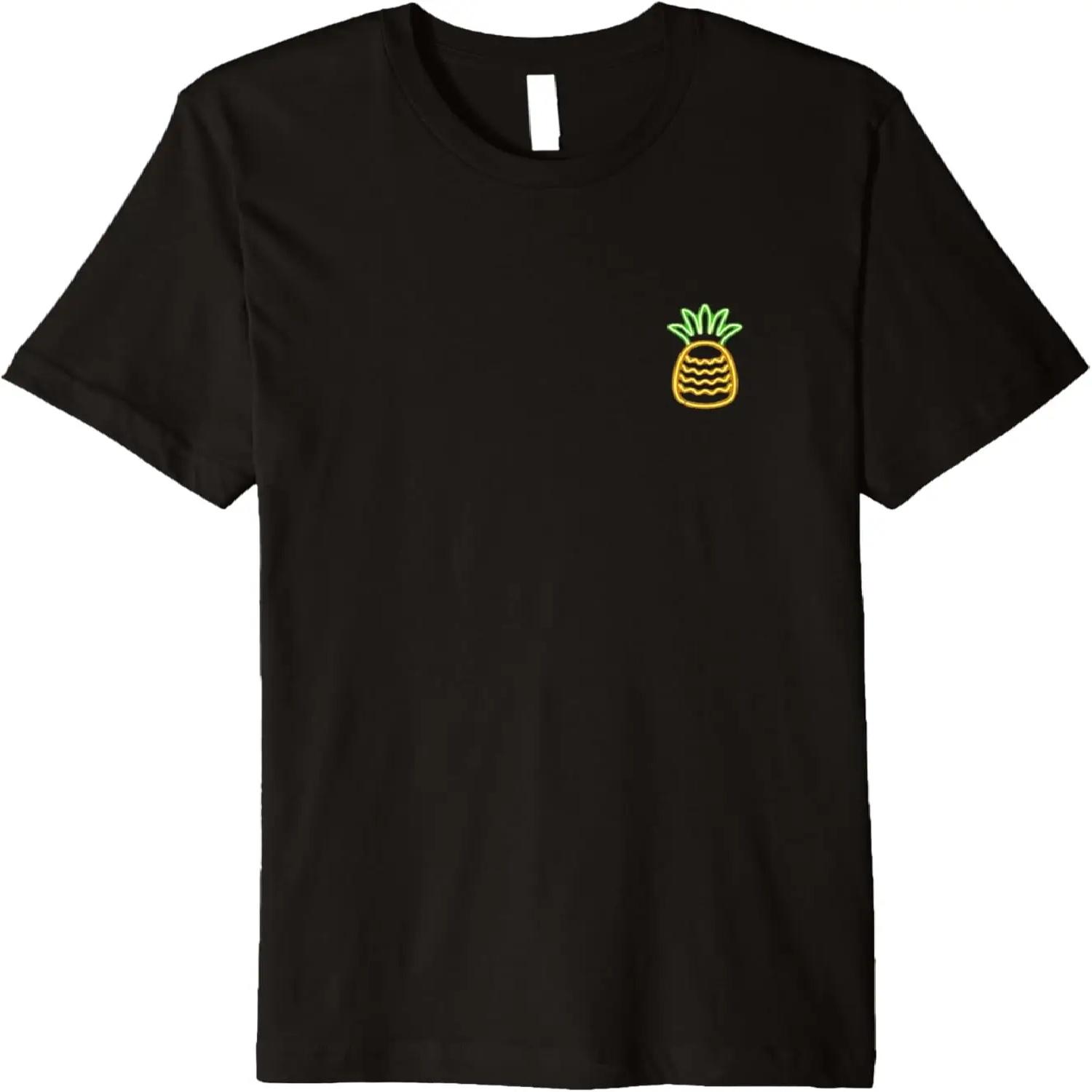 

80s Retro Glowing Sign Design Aloha Pineapple Pocket Premium T-Shirt XXXXXL чорний