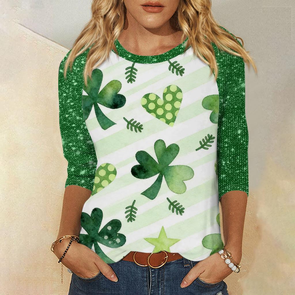 Damer St. Patrick's Day-tryck Rund hals Trekvartsärm Topp