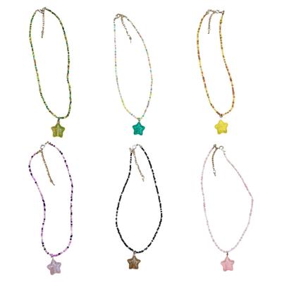 Five-pointed Star Pendant Necklace Colorful Beaded Choker Y2K Style Short Necklace Beads Material Gift for Women Girls