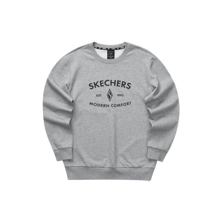 Skechers Diamond Series Letter Round Neck Pullover Versatile Sports Sweatshirt Unisex sweatshirt Light-Gray L323U174-004F S