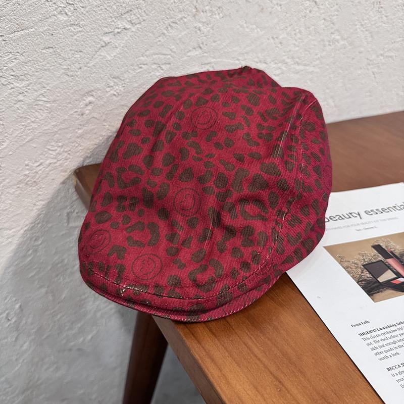 Fashion Leopard Print Smiling Face Pattern Women Casual Beret Autumn For