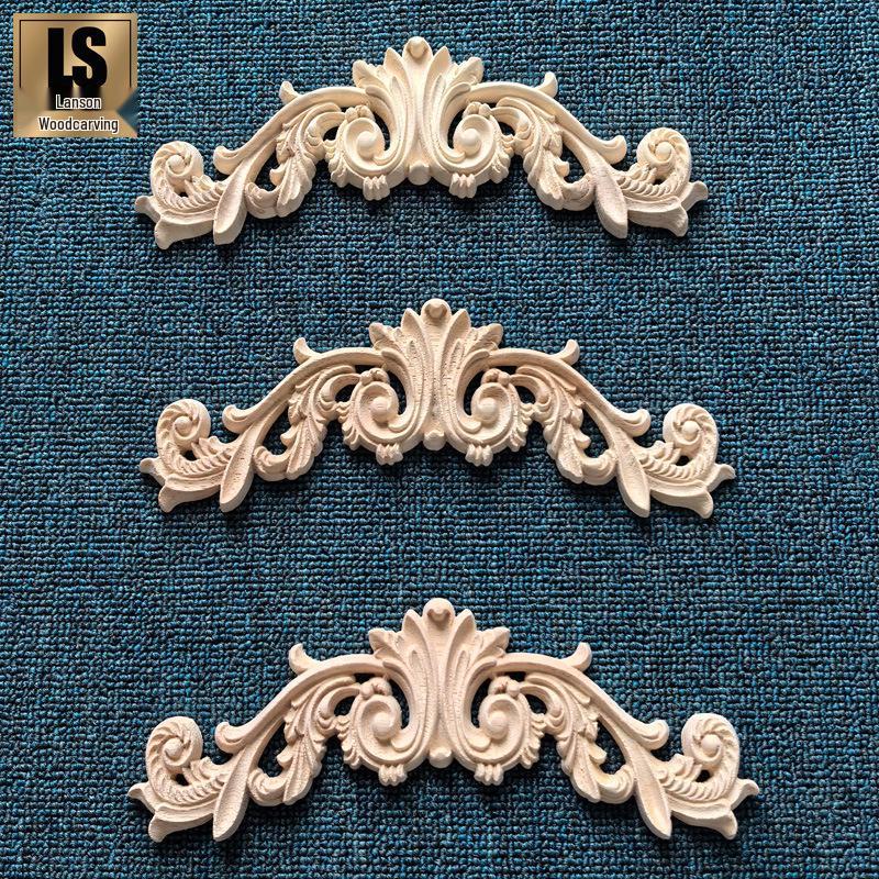 European Style Carved Wood Flower Wall Decoration Mirror Frame Ornament 24x9cm (15g)
