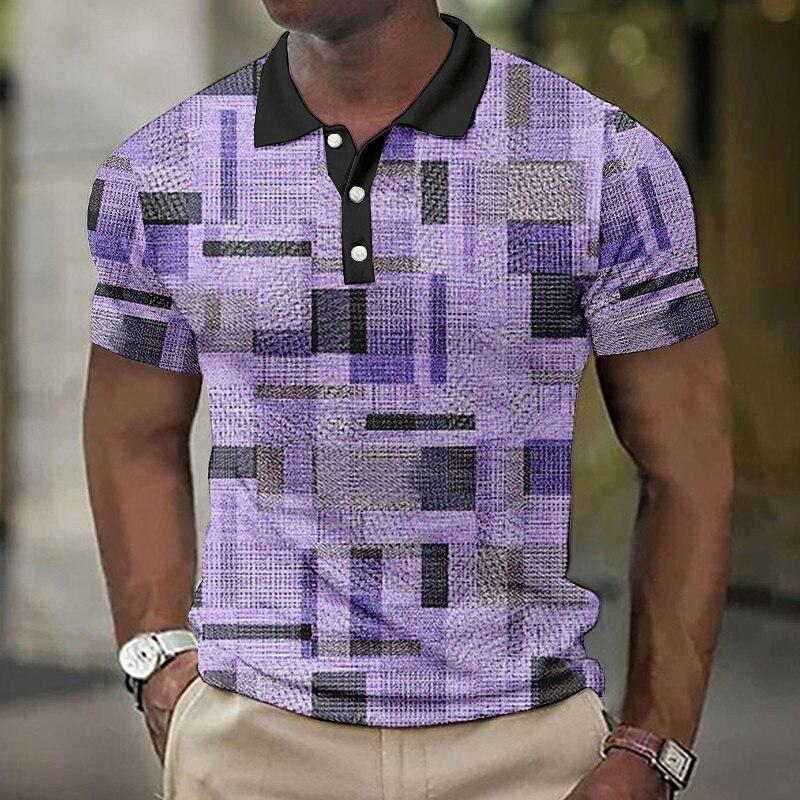 Simple Solid Color Block Pattern 3D Digital Printing Men's Casual Polo Shirt