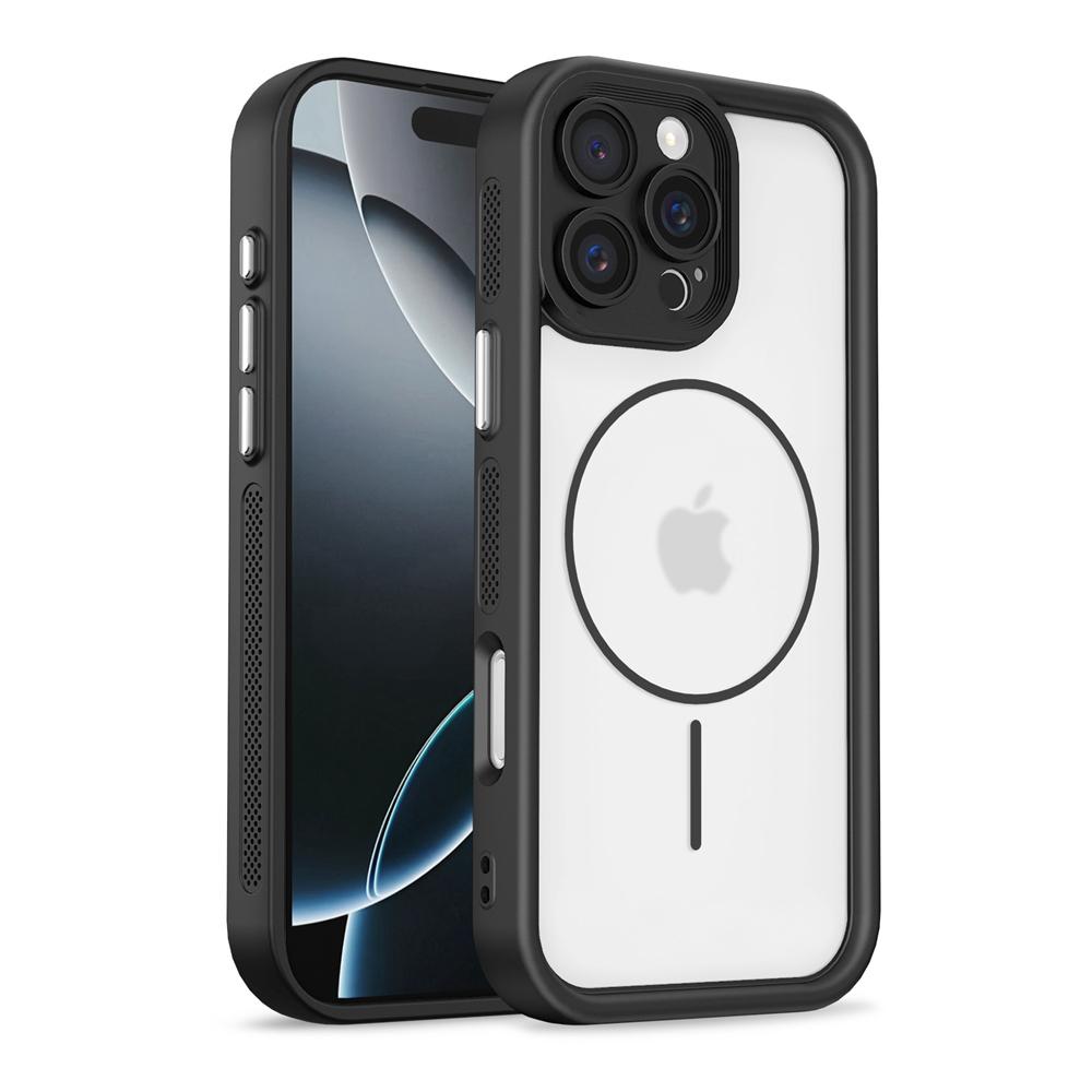 KEYSION Przezroczyste Matowe Magnetyczne Etui MagSafe do iPhone 15 16 Pro Max 16 Plus Silikon+PC Pogrubiona Ramka Odporne na Wstrząsy Pokrowiec na Telefon