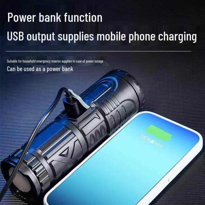 USB Rechargeable High-Power LED Flashlight - Super Bright, Self-Defense, Outdoor, Hiking, Patrol, White Laser Light