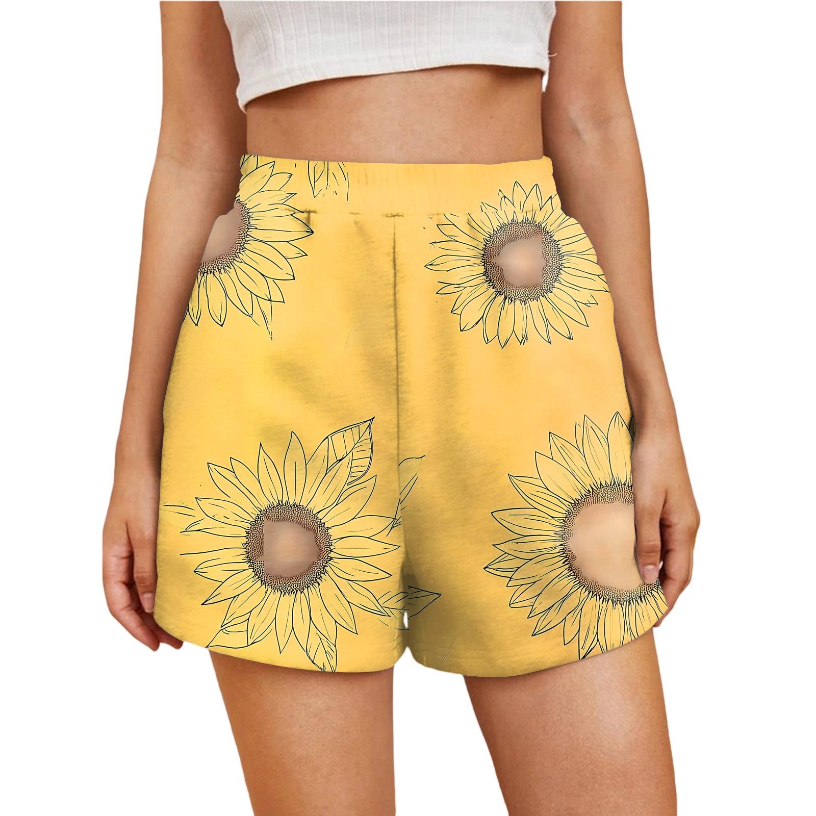 

Женские повседневные модные шорты с высокой талией и цветочным принтом на эластичной талии XL жёлтый