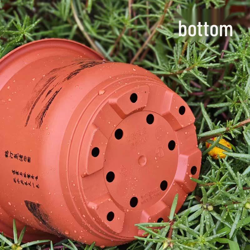 Imitation Ceramic Round Flower Pot, Brick Red Frosted Resin, Realistic Classical Landscape Style